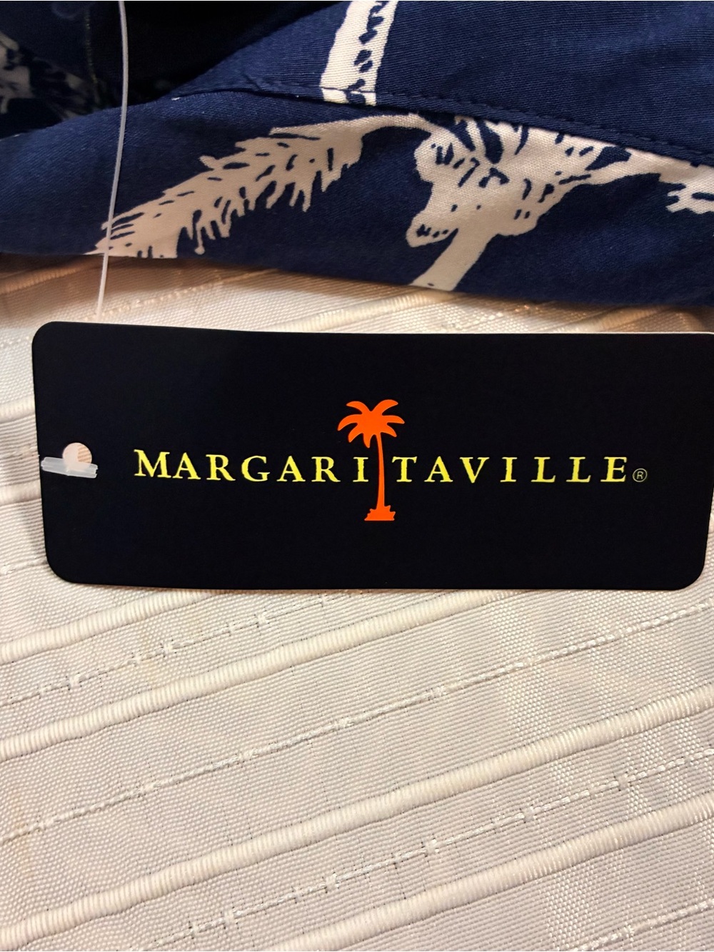 Margaritaville Navy and White Palm-Print Short Sleeve Button-Down Shirt - Picture 3 of 6